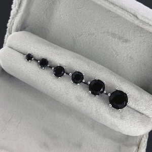 Classic black round zircon stud earrings set with six-prong silver metal base in a box
