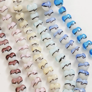 Macro de perles en verre en forme de cœur 15 mm avec rayures pour création de bijoux DIY