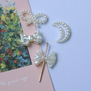 Mini pearl bow and moon charms for DIY nail art and clog shoe decoration set