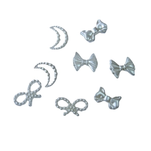 Silver bow and moon charms set for DIY nail art and shoe decoration accessories