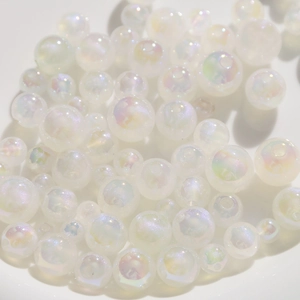 Iridescent acrylic faux pearl round beads with hole for DIY jewelry making