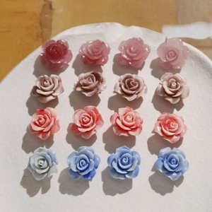 Detailed view of 16mm shell powder gradient rose flower beads for DIY jewelry making