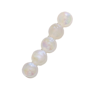 Iridescent pearlescent bead hair clip with white rainbow acrylic spheres on white background