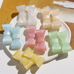 Sweet Acrylic Bow Hair Clip For Women Girls Artificial Pearl Texture Aurora Marble Pattern Duckbill Clip Hair Accessories Fashion Jewelry