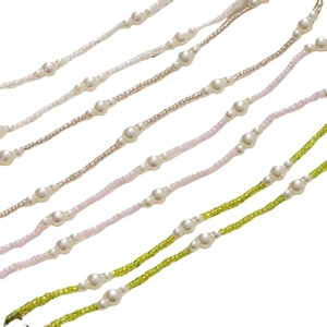 Handmade beaded pearl chain accessory for DIY crafts in white, pink, and green colors