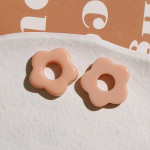 Pink resin flower charms with five petals and center hole for DIY jewelry making