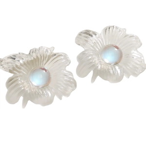 Frosted translucent acrylic flower stud earrings with iridescent gemstone center