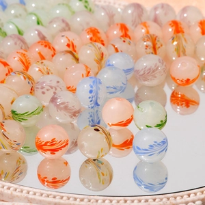 Handmade 13mm colorful glass beads with feather swirl patterns for DIY jewelry making