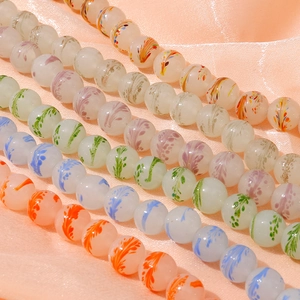 13mm handmade glass beads with colorful feather patterns for DIY jewelry making