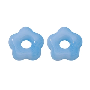 Pair of light blue resin flower charms with hole for handmade DIY jewelry crafts