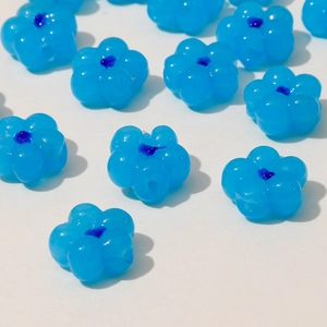 Blue acrylic flower spacer beads with deep blue center for DIY jewelry making
