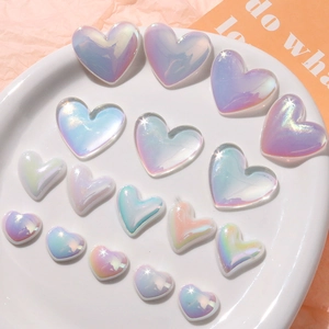 Aurora gradient heart resin charms in various sizes for DIY jewelry and phone case decor