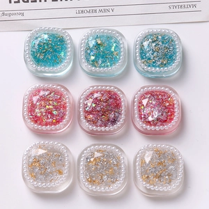 Square Resin DIY Jewelry Accessories With Artificial Pearl Edge Glitter Gold Foil For Phone Case Shoe Charms Earrings Decorative Patch