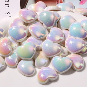 Iridescent heart resin charms with aurora pearl finish for DIY jewelry and accessories