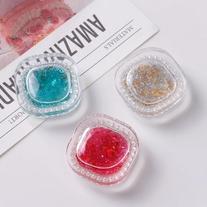 Sparkly square resin charms with glitter and pearl edges for DIY phone cases and jewelry
