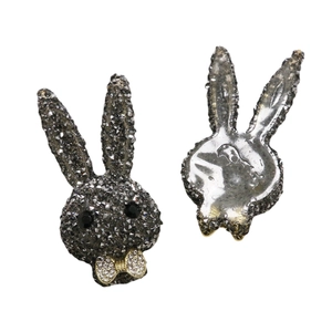 Sparkling rabbit head patch with dark grey rhinestones and white bow for DIY hair accessories