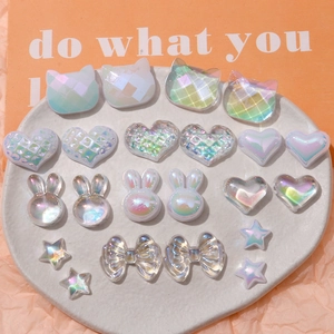 Breloques à Dos Plat en Acrylique Iridescent Aurora Cœur Lapin Étoile Nœud Chat pour Fabrication de Bijoux DIY Coque Téléphone