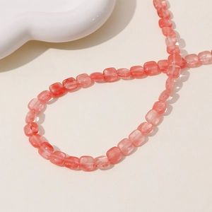 Pink cube stone beads for jewelry making with translucent natural texture for DIY crafts