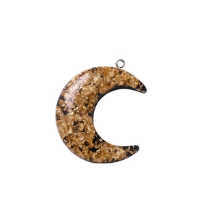 Retro C-shaped crescent moon pendant with gold foil inlay and black resin finish