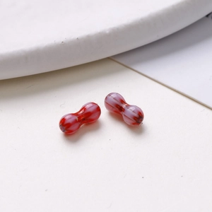 8mm colorful oval handmade glass beads with red and white flowing texture for DIY jewelry
