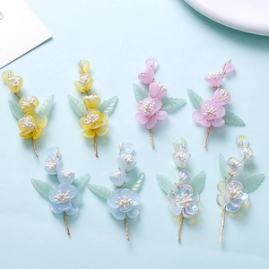 Glass Flower Leaf Long Tassel DIY Jewelry Accessories National Style Handmade Floral For Hairpin Brooch Craft Women