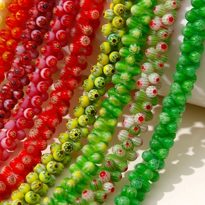 Colorful 8mm Millefiori glass beads with floral patterns for DIY jewelry making