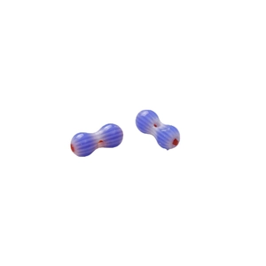 Two peanut-shaped purple glass beads with vertical stripes for DIY jewelry making