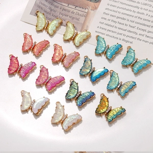 Colorful butterfly alloy pendants with gradient texture and zircon stones for DIY jewelry