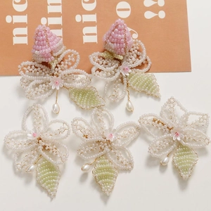 Handmade Beaded Flower Leaf Components Glass Artificial Pearl DIY Jewelry Making Material For Earrings Hair Clip Women Accessories