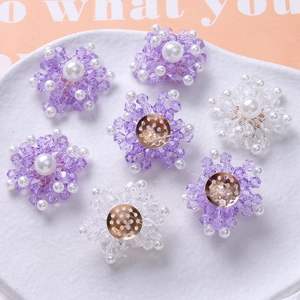 Exquisite beaded flower pearls with crystal petals and gold metal base for DIY jewelry