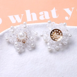 Detailed view of handmade crystal snowflake beads with pearl and gold metal base
