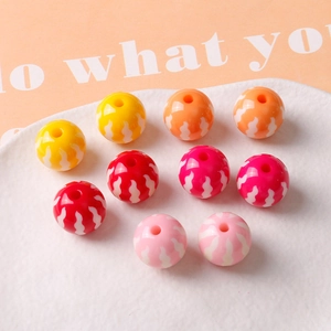 10pcs set of 16mm pumpkin resin beads with white wavy patterns for DIY jewelry making