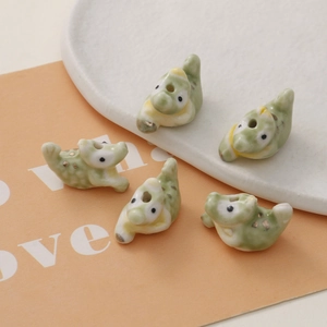 Cute light green ceramic crocodile beads for DIY jewelry making and handmade bracelets