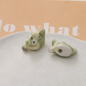 Cute green ceramic crocodile beads for DIY jewelry making and handmade accessories