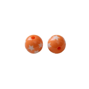 Orange 16mm round resin beads with white star patterns for DIY jewelry making
