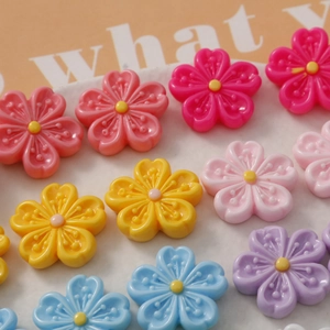 Colorful glossy resin five-petal flower charms for DIY jewelry and phone case making