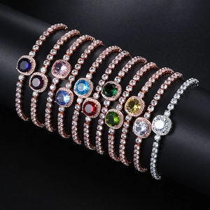 Luxury Adjustable Zirconia Birthstone Bracelet For Women Rose Gold Plated Halo Round Stone Square Sugar Bolo Chain Bracelet Jewelry