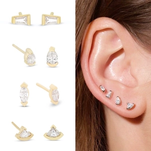 Geometrische Zirkoon Oorknopjes Voor Vrouwen Goud Platina Verguld Koperen Peer Marquise Trapezium Vorm Oorbellen Sieraden