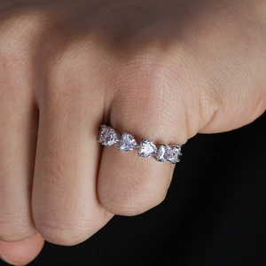Classic silver heart-shaped eternity ring with micro-paved cubic zirconia gemstones