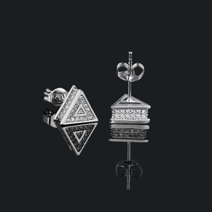 Boucles d'oreilles hip hop triangulaires en argent avec zircons pavés pour hommes