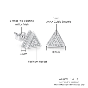 Boucles d'oreilles triangle hip hop pour hommes avec zircons AAA+ et plaquage en platine