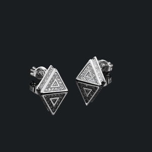 Boucles d'oreilles hip hop triangulaires en argent serties de zircons pour homme