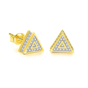 Boucles d'oreilles triangles dorées hip-hop avec zircons pavés pour hommes et femmes
