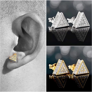 Boucles d'Oreilles Clous Triangle Hip Hop pour Hommes Cuivre Zirconium Géométrique Avec Tige en Argent Sterling 925 Bijoux