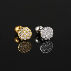 Luxus Rund Zirkon Knorpelstecker Ohrringe Kupfer Vergoldet Silber Schraubverschluss Piercing Schmuck Für Damen Mädchen