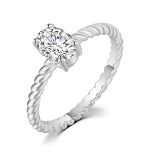 Classic silver twisted rope ring featuring a large oval-cut sparkling zircon gemstone
