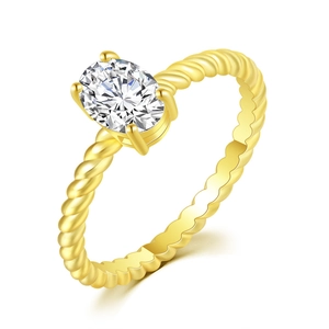 Elegant gold twisted band ring featuring an oval-cut solitaire stone in four-prong setting