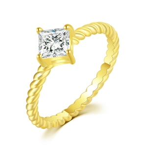 Elegant gold square zircon ring featuring a twisted rope band design for women