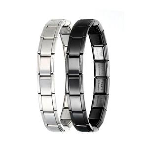 9mm Italian modular charm bracelets in silver and black stainless steel finish