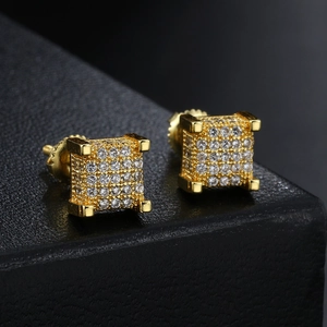 Quadratische Hip-Hop-Ohrstecker in Gold mit Zirkonia-Mikropavé für Herren und Damen